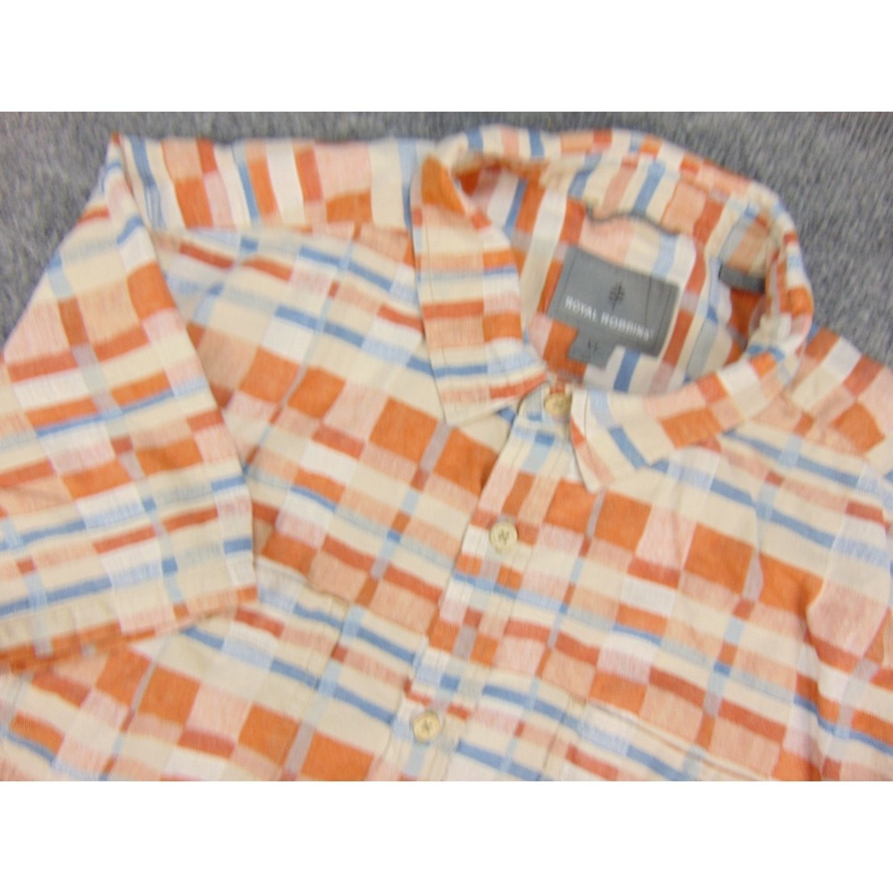 Royal Robbins Shirt Mens XL Standard Fit Orange Blue Plaid Hiking Casual‎